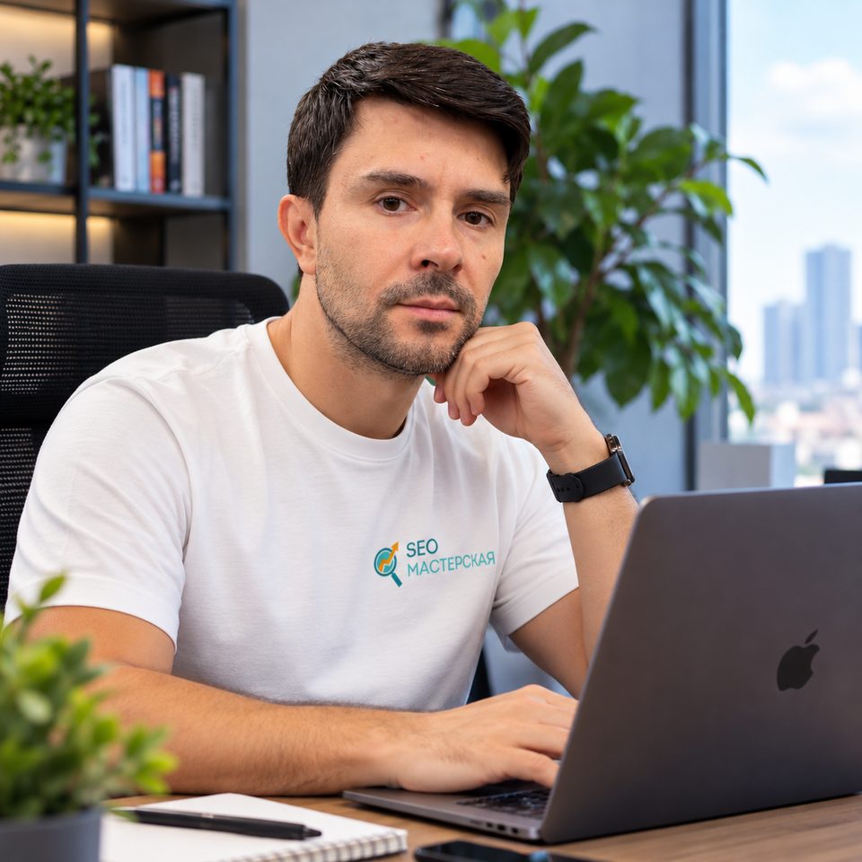 Денис Чебыкин, основатель SEO Мастерской, за работой